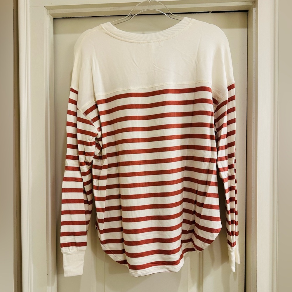 Workshop Republic Clothing Long Sleeve Top - Cream and Rust Orange Stripes - Picture 3 of 5